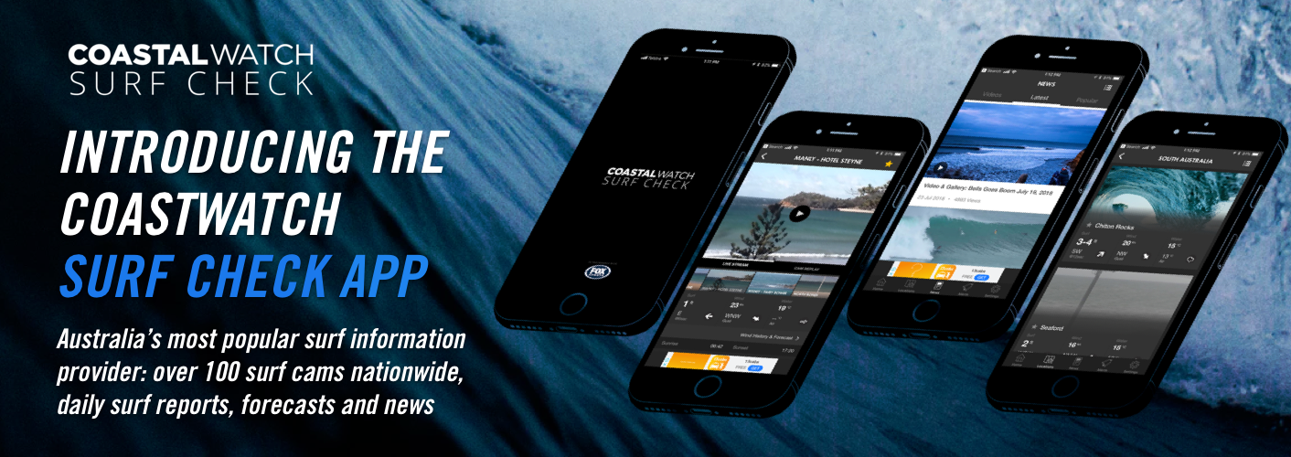Coastalwatch Surf Check app, showing surf cameras and forecasts.